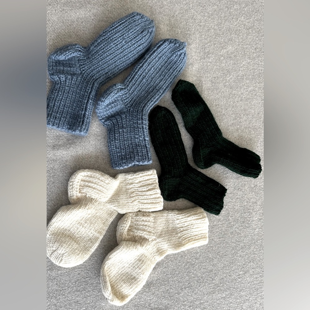 Bundle of 3 Hand Knitted 100 % Wool Socks Kids